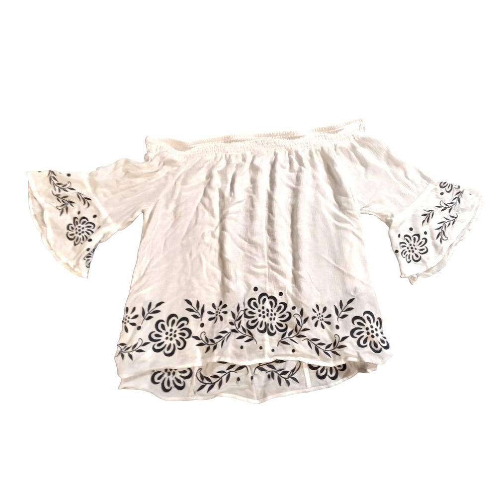 Torrid Womens White Floral Embroidered Off Shoulder Bell Sleeve Gauze Blouse 1 - Picture 3 of 3